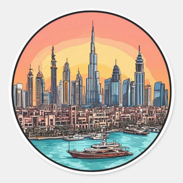 Dubaï Skyline Autocollant Cité Gratte-ciel Cadeau  (Devant)
