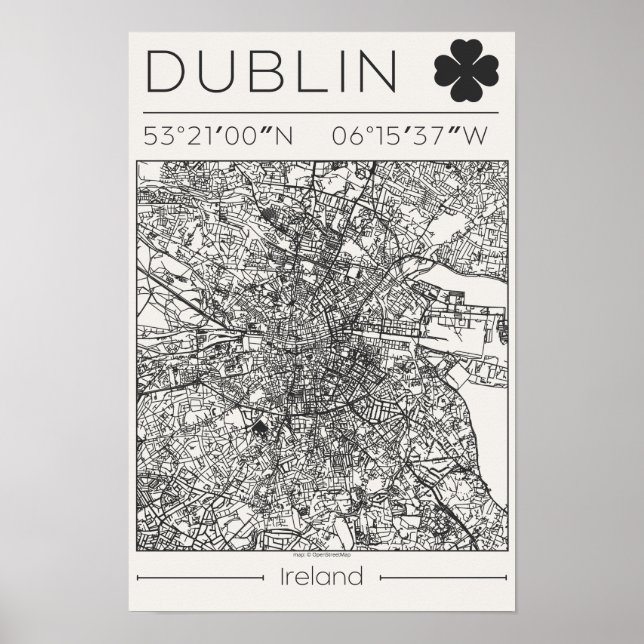 Dublin Ireland Charcoal City Map Poster Minimal (Devant)