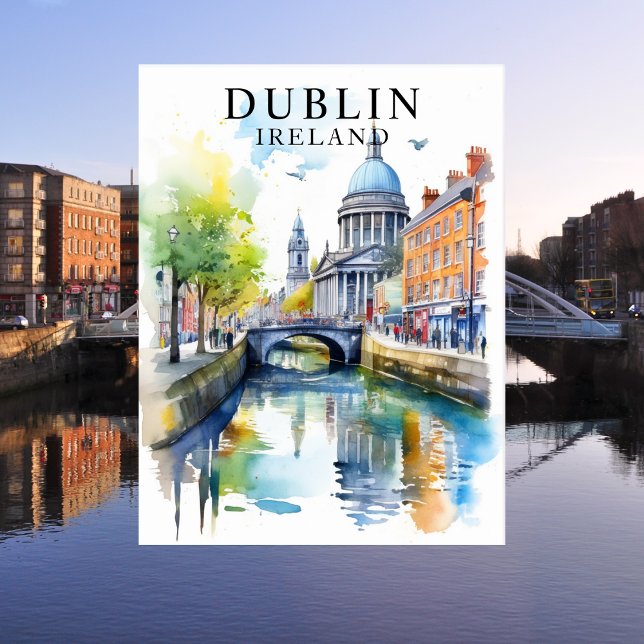 Dublin, Irlande Watercolor Travel Art Carte postal (Dublin, Ireland Watercolor Travel Art Postcard)