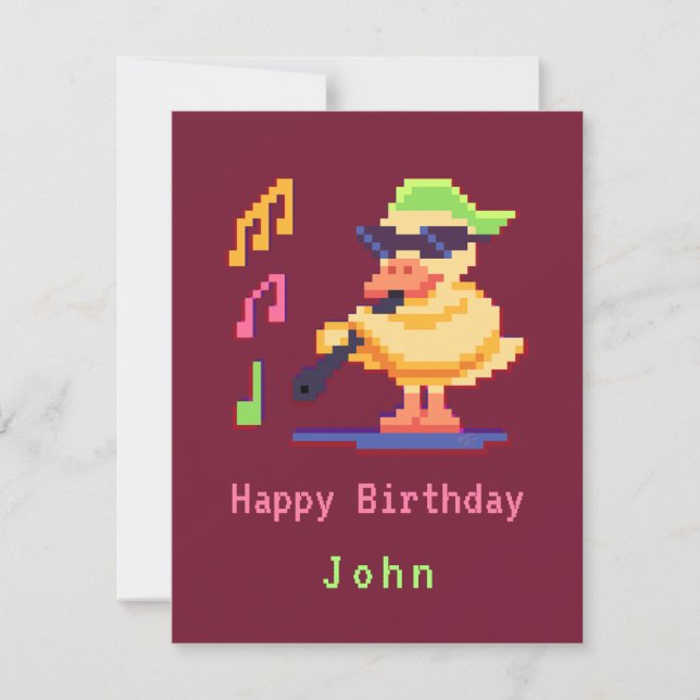 Duck Jouer Musique Pixel Art Carte Plat (Devant)