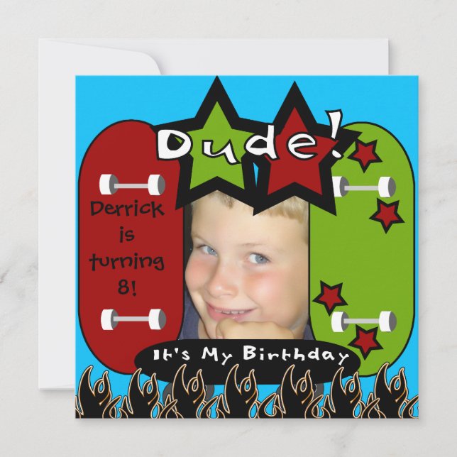 Dude Skateboard Invitation d'anniversaire (Devant)