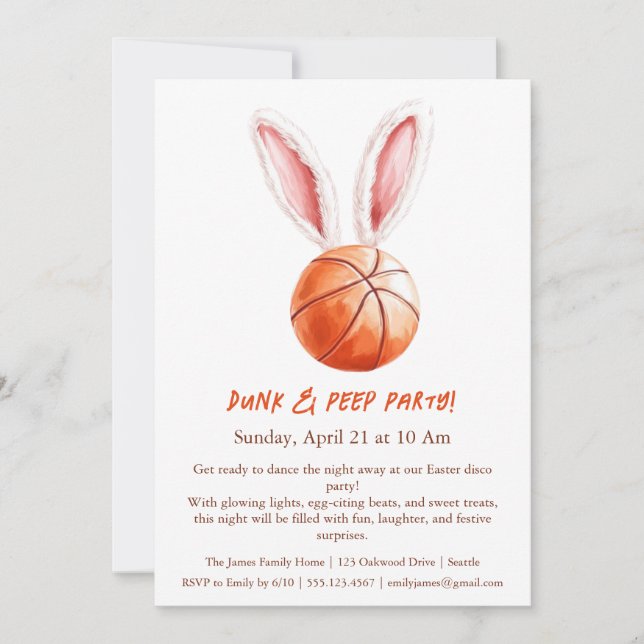 Dunk & Peep Party - Invitation de basketball de Pâ (Devant)