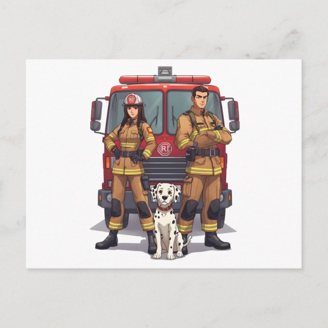 Duo de pompiers héroïques et carte postale dalmate (Devant)