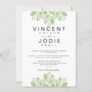 Duo Feuille vert   Invitation de mariage aquarelle