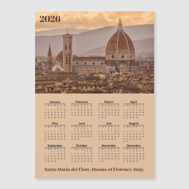 Duomo Florence Italy 2026 Calendar Magnetic Card (Devant)