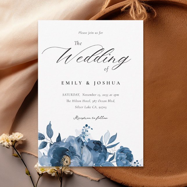 Dusky Blue Gold Floral Faire-part de mariage (Créateur téléchargé)