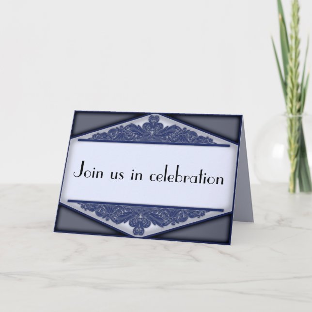 Dusky Blue Vintage, carte d'invitation mariage (Devant)