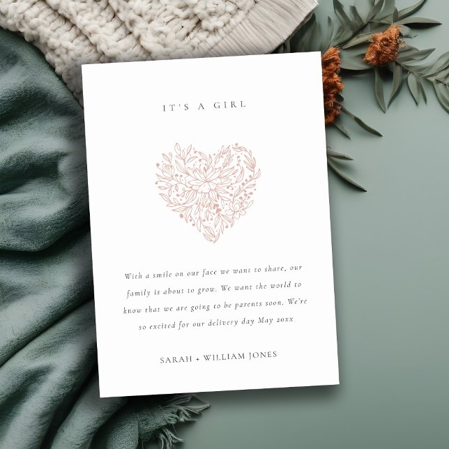 Dusky Blush Floral Heart Baby Faire-part (Créateur téléchargé)