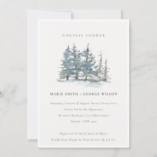Dusky Green Blue Pine Woods Couples Invitation dou