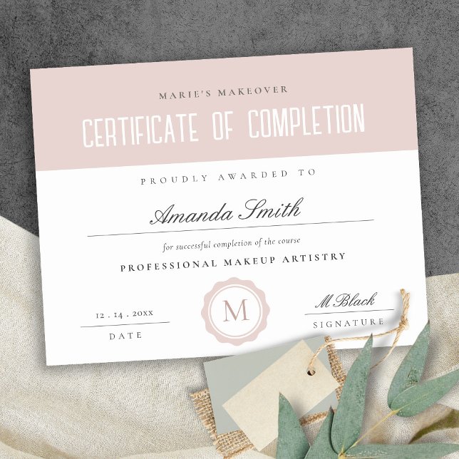 Dusky Pink Minimal Certificate of Completion Award (Créateur téléchargé)