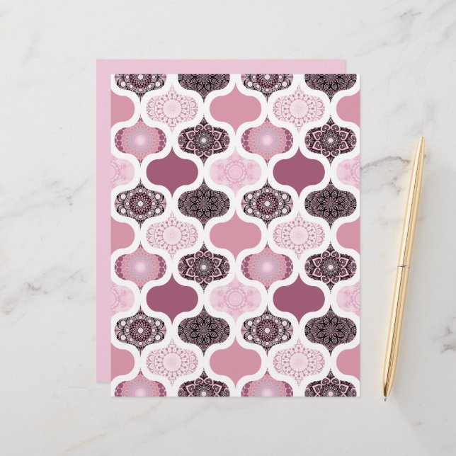 Dusky Rose Dot Mandalas Patchwork Scrapbook Paper (Devant/Arrière en situation)