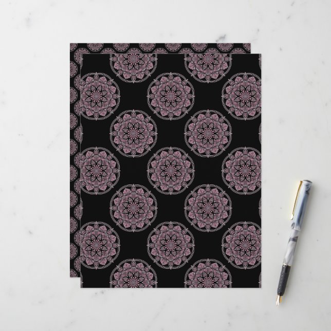 Dusky Rose Fronds Pois Mandala (Devant/Arrière en situation)