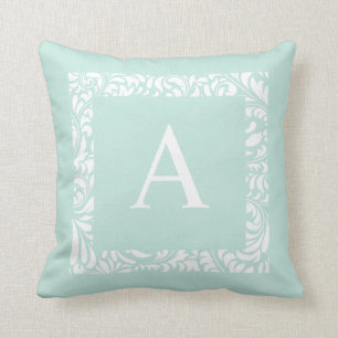 Dusty Aqua Monogramme Un Oreiller