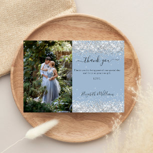 Dusty bleu argent mariage photo carte de remerciem