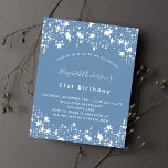 Dusty bleu blanc étoiles budget anniversaire<br><div class="desc">Arrière - plan bleu Duisy,  décoré d'étoiles blanches. Personnalisez et personnalisez et votre nom et les détails de votre fête. Dos : arrière - plan bleu poussiéreux.</div>