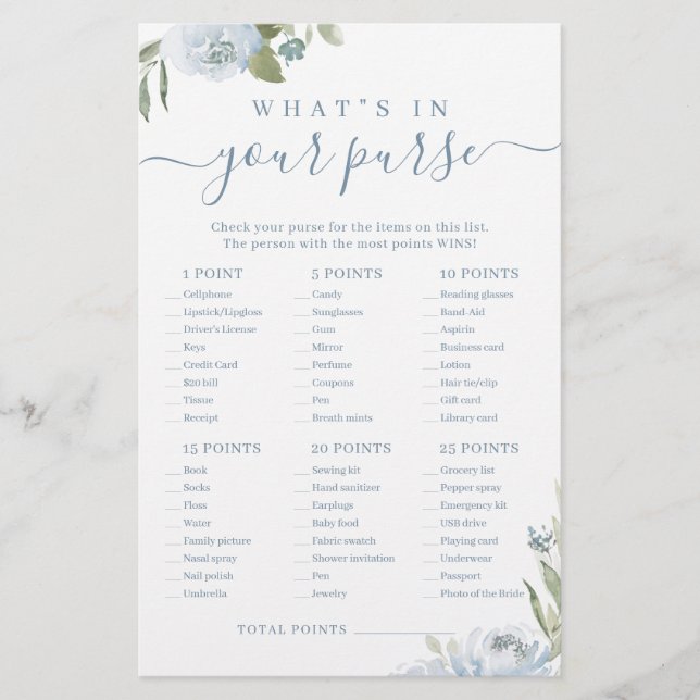 Dusty bleu ce qu'il y a dans votre sac de douche n (Devant)