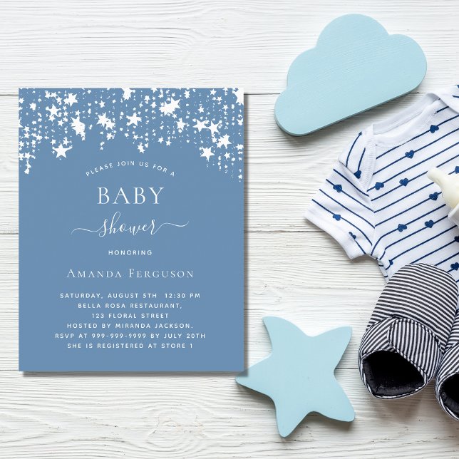 Dusty bleu étoiles garçon baby shower invitation b (Créateur téléchargé)