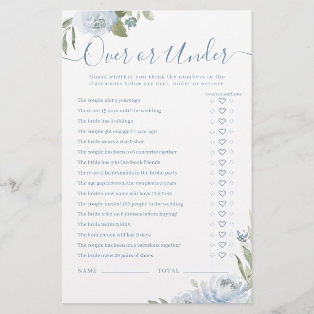 Dusty bleu floral Over ou Under nuptiale (Devant)