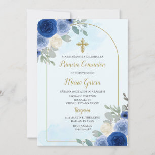Dusty bleu floral première réunion Invitation