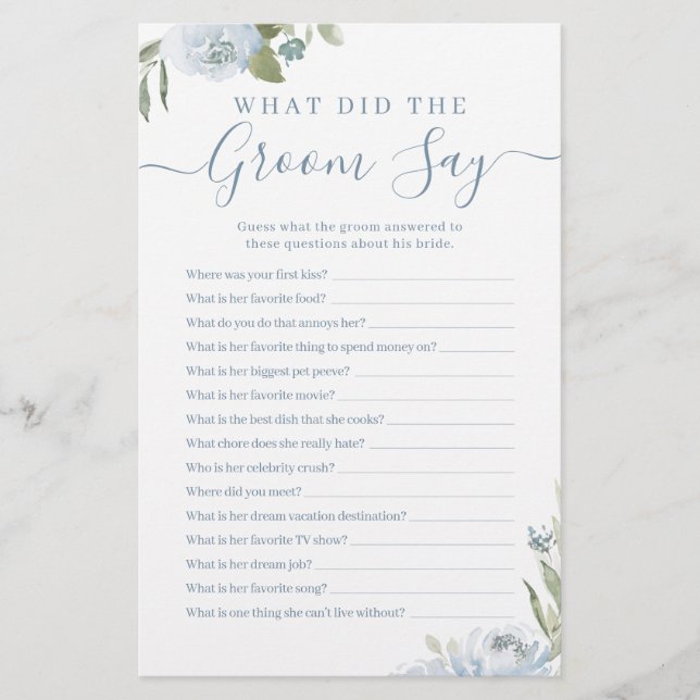 Dusty bleu floral qu'a dit le marié jeu (Devant)