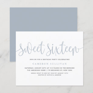 Dusty Bleu Jolie Calligraphie Sweet 16 Invitation