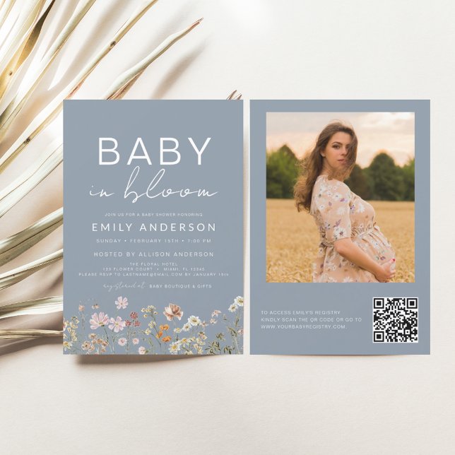 Dusty Bleu QR Code Fleur sauvage Baby in Bloom Dou (Créateur téléchargé)