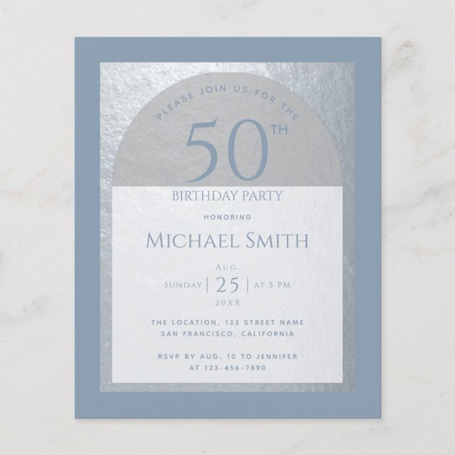Dusty Blue 50e anniversaire Silver Budget Invitati (Devant)
