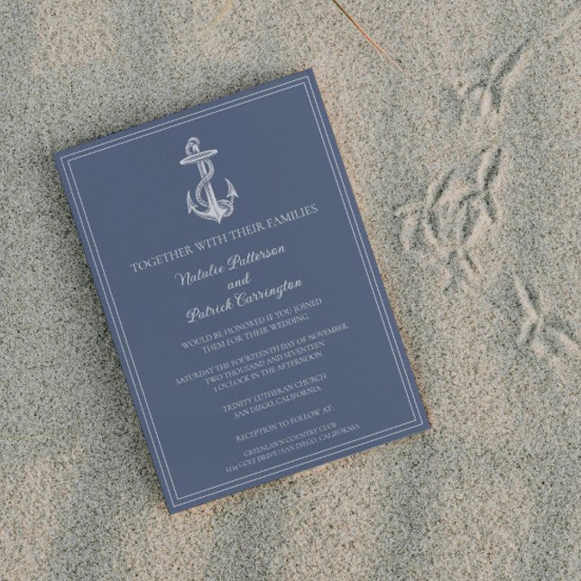 Dusty Blue Ancre nautique Faire-part de mariage (Dusty Blue Nautical Anchor Wedding Invitation)