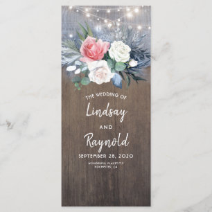 Dusty Blue and Blush Rustic Wood Wedding Programme