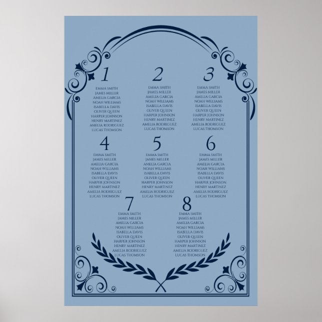Dusty Blue and Navy Seating Chart Poster 2 of 3 (Devant)