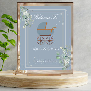 Dusty Blue Baby Carriage Affiche de bienvenue
