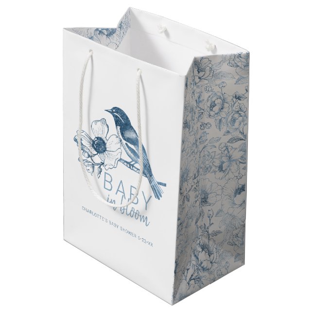 Dusty Blue Baby in Bloom Boy Douche Cadeau Sac (Dos Angle)