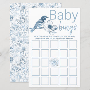 Dusty Blue Baby shower Bingo Game Card Floral