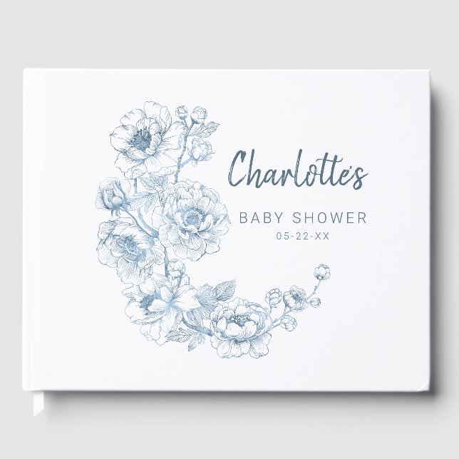 Dusty Blue Baby shower Livre d'invité, Floral Vint (Recto)