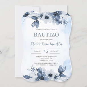Dusty Blue Baptism invitation espagnole