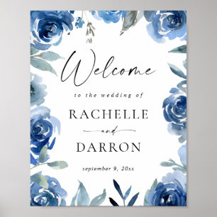 Dusty Blue & Blue Floral Affiche de bienvenue