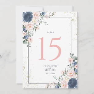 Dusty Blue Blush Rose Gold Floral Numéro de tablea