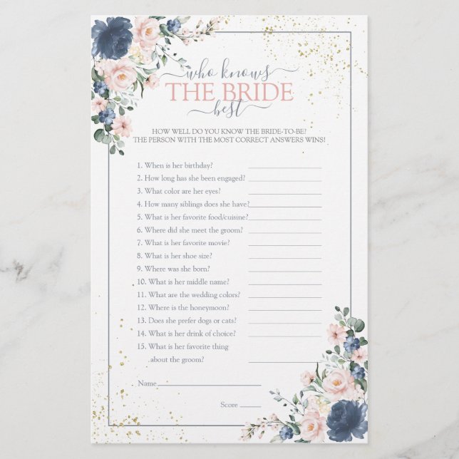Dusty Blue Blush Rose or Floral Douche Jeu (Devant)