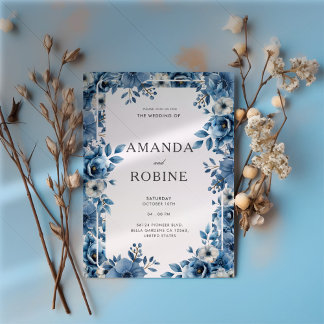 Dusty Blue Bold Floral Faire-part de mariage