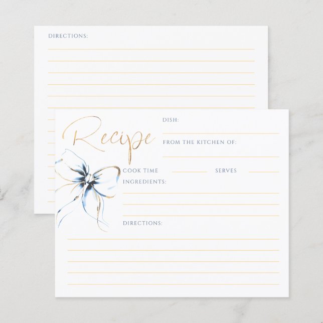  Dusty Blue Bow Bridal Recipe Card (Devant / Derrière)