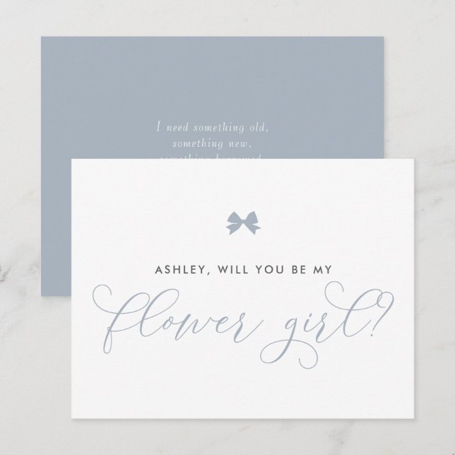 Dusty Blue Bow Serez-Vous Ma Carte Flower Girl (Devant / Derrière)
