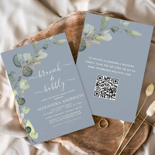 Dusty Blue Brunch & Bubbly QR Code Invitation