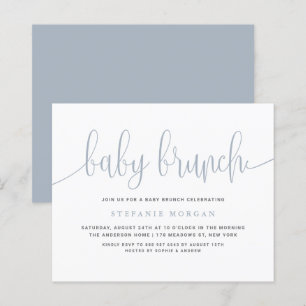 Dusty Blue Calligraphy Baby Brunch Invitation