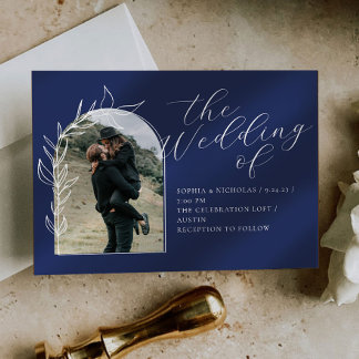 Dusty Blue Calligraphy Faire-part de mariage