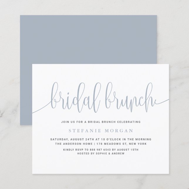 Dusty Blue Calligraphy Invitation de Brunch nuptia (Devant / Derrière)