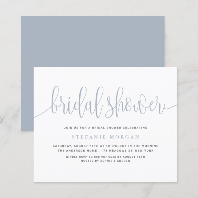 Dusty Blue Calligraphy Invitation de douche nuptia (Devant / Derrière)