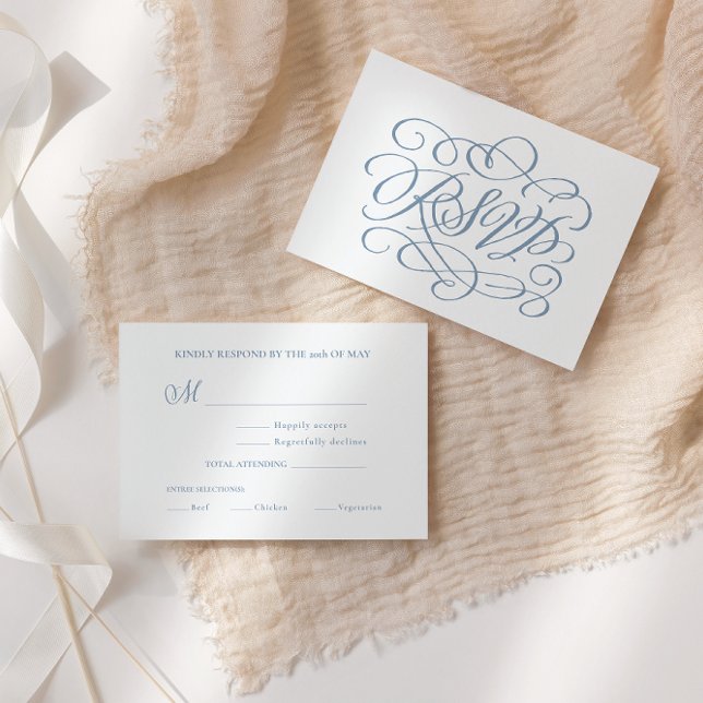 Dusty Blue Calligraphy Mariage Repas Carte RSVP (Créateur téléchargé)