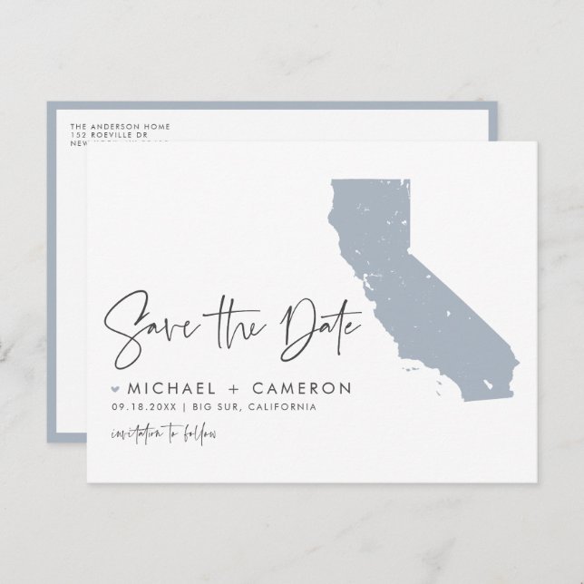 Dusty Blue Carte de Californie Code QR Enregistrer (Devant / Derrière)