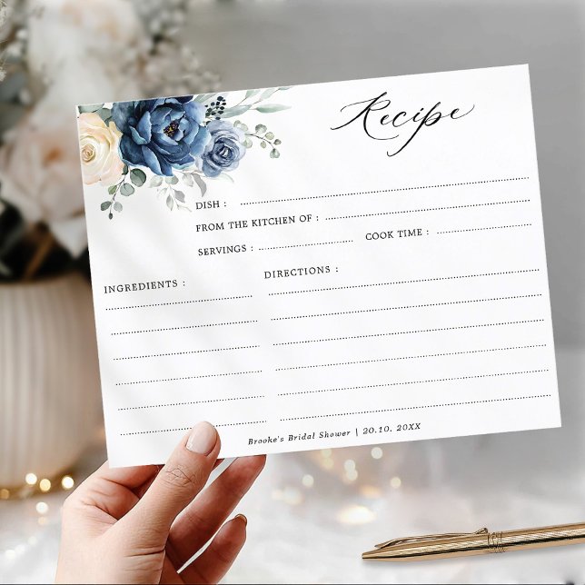 Dusty Blue Champagne Ivory Fête des mariées Recett (Dusty Blue Champagne Ivory Bridal Shower Recipe card)