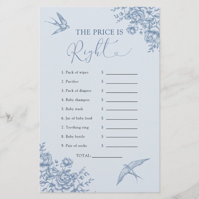 Dusty Blue Chinoiserie Devinez Le prix est correct (Devant)